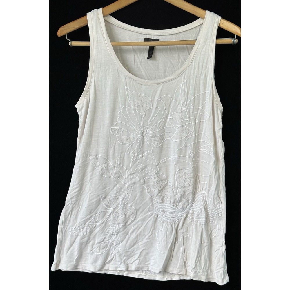 Soma Embroidered Cottagecore Tank Top Cream Floral Sweet Sz Small